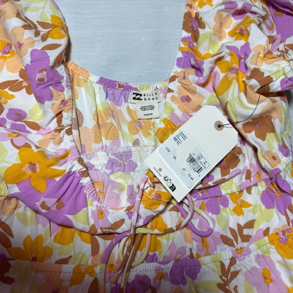 Billabong Floral Puff Sleeve Mini Dress NWT Medium - Picture 5 of 6
